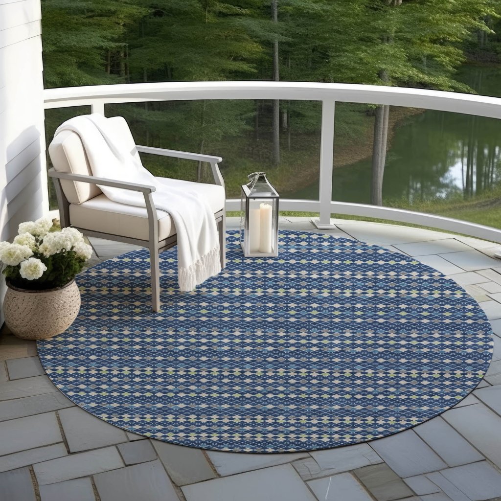 LOOMLAN Rugs Prismine Blue Washable Indoor-Outdoor Rug