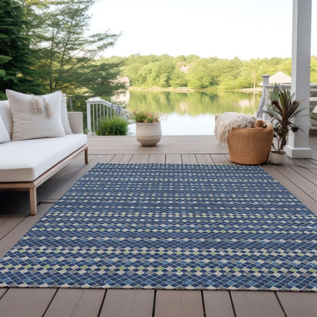 LOOMLAN Rugs Prismine Blue Washable Indoor-Outdoor Rug