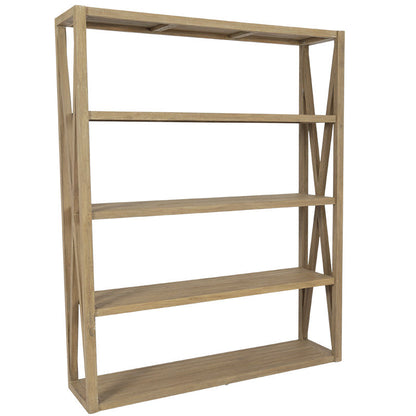 Coastal Teak Wood Verticle X Shape Outdoor Bookcase