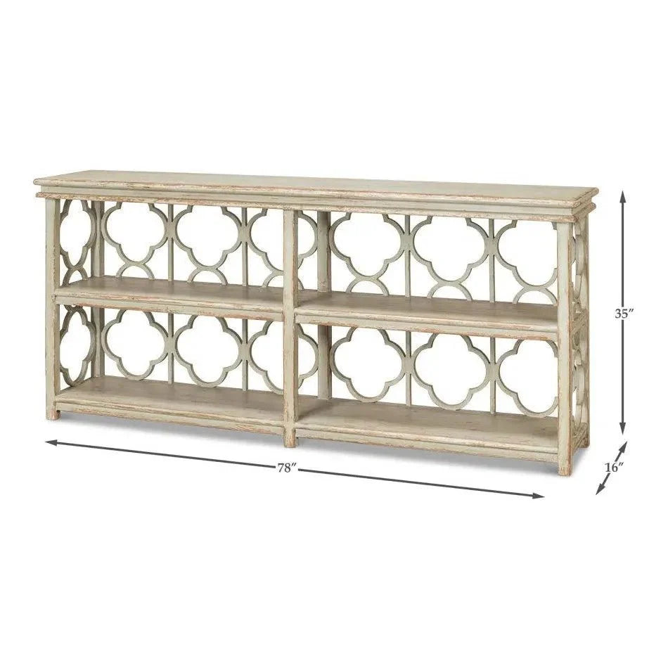 Quatrefoil Bookshelf Console Table Shelves - LOOMLAN - Sarreid - Console Tables