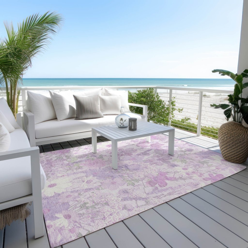 LOOMLAN Rugs Raimana Purple Washable Indoor-Outdoor Rug