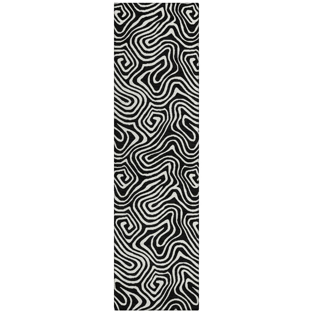 LOOMLAN Rugs Raya Black Washable Indoor-Outdoor Rug