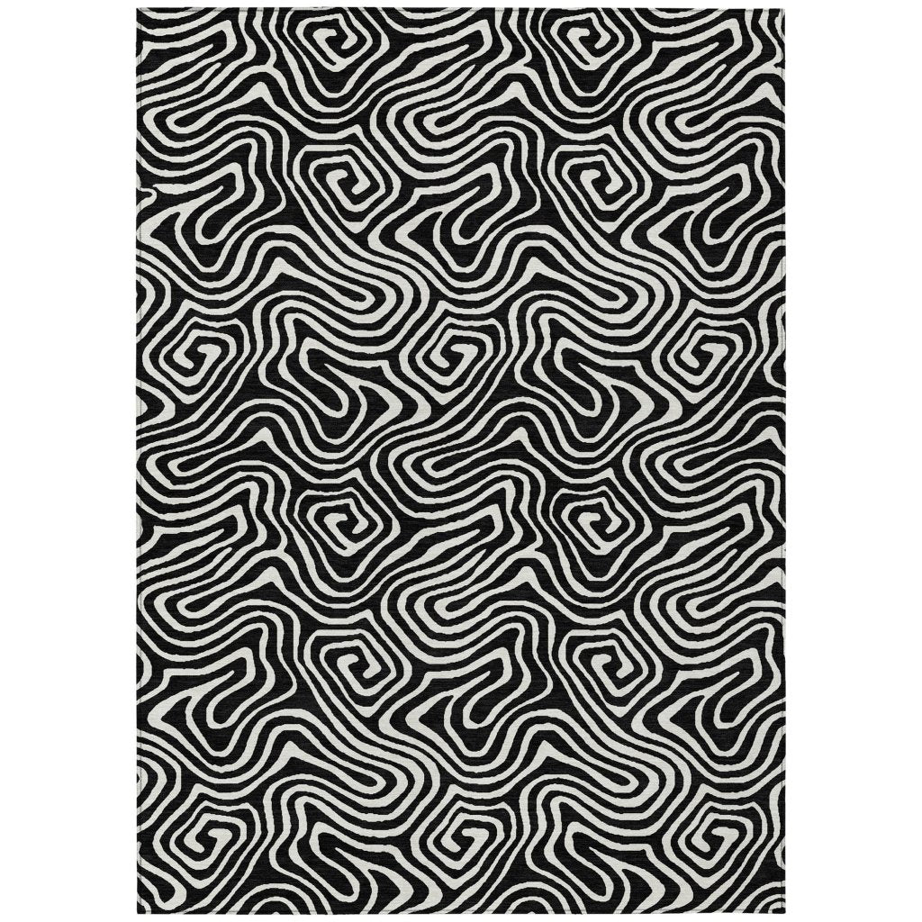 LOOMLAN Rugs Raya Black Washable Indoor-Outdoor Rug