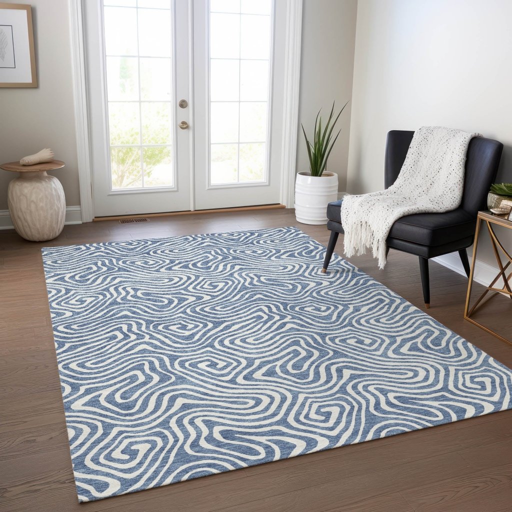 LOOMLAN Rugs Raya Blue Washable Indoor-Outdoor Rug