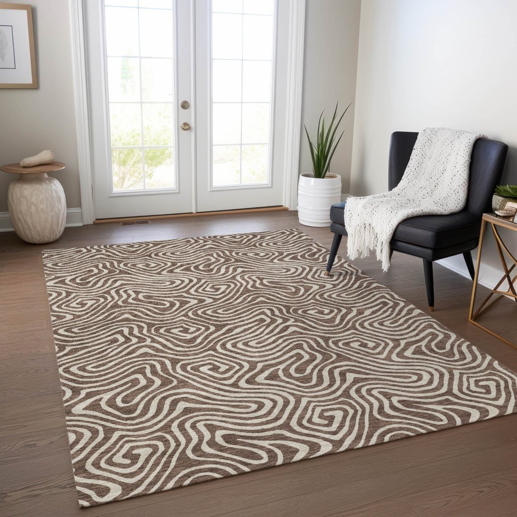 LOOMLAN Rugs Raya Brown Washable Indoor-Outdoor Rug