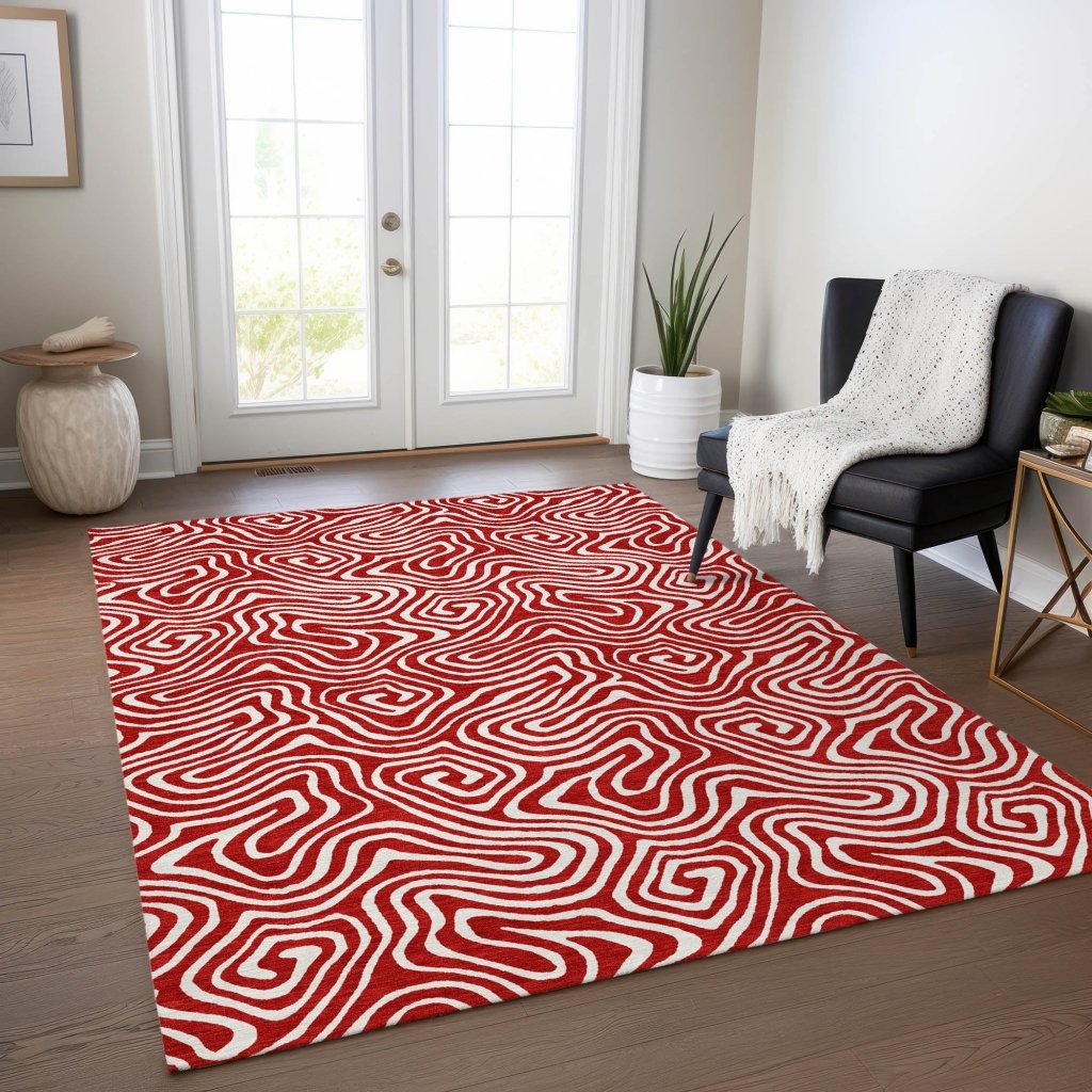 LOOMLAN Rugs Raya Red Washable Indoor-Outdoor Rug