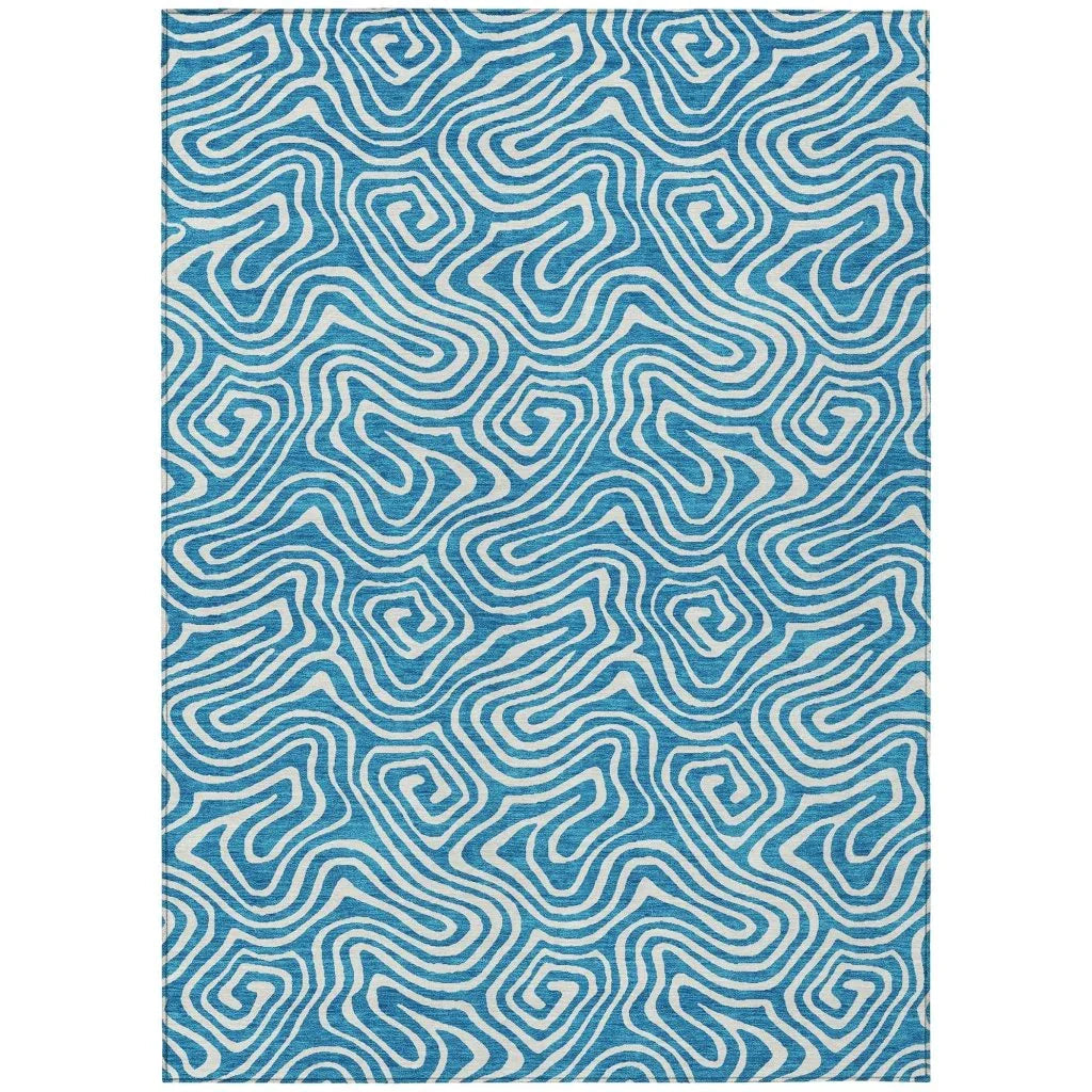 LOOMLAN Rugs Raya Teal Washable Indoor-Outdoor Rug