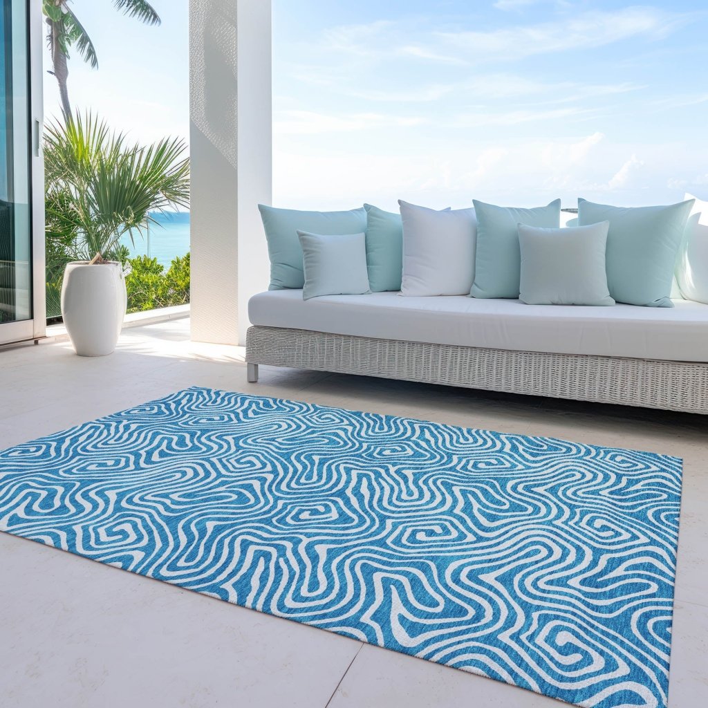 LOOMLAN Rugs Raya Teal Washable Indoor-Outdoor Rug