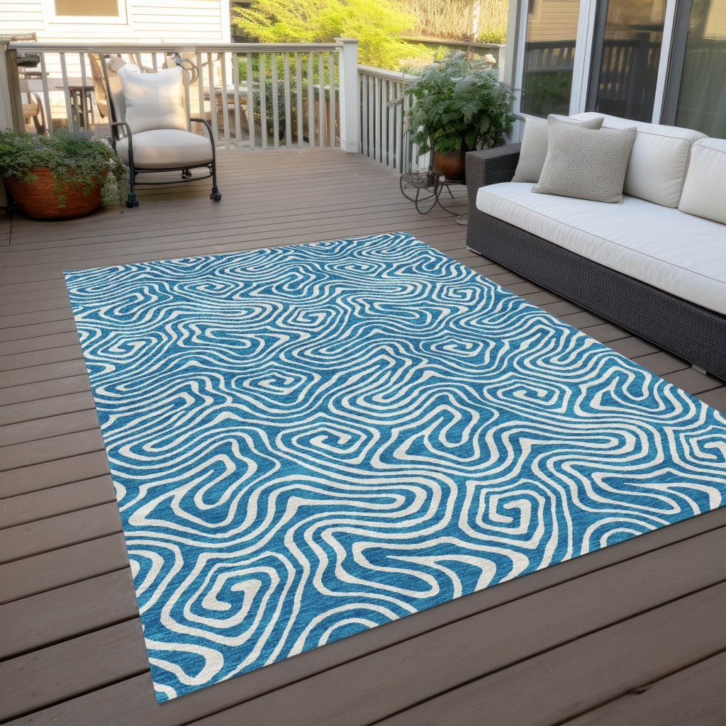 LOOMLAN Rugs Raya Teal Washable Indoor-Outdoor Rug
