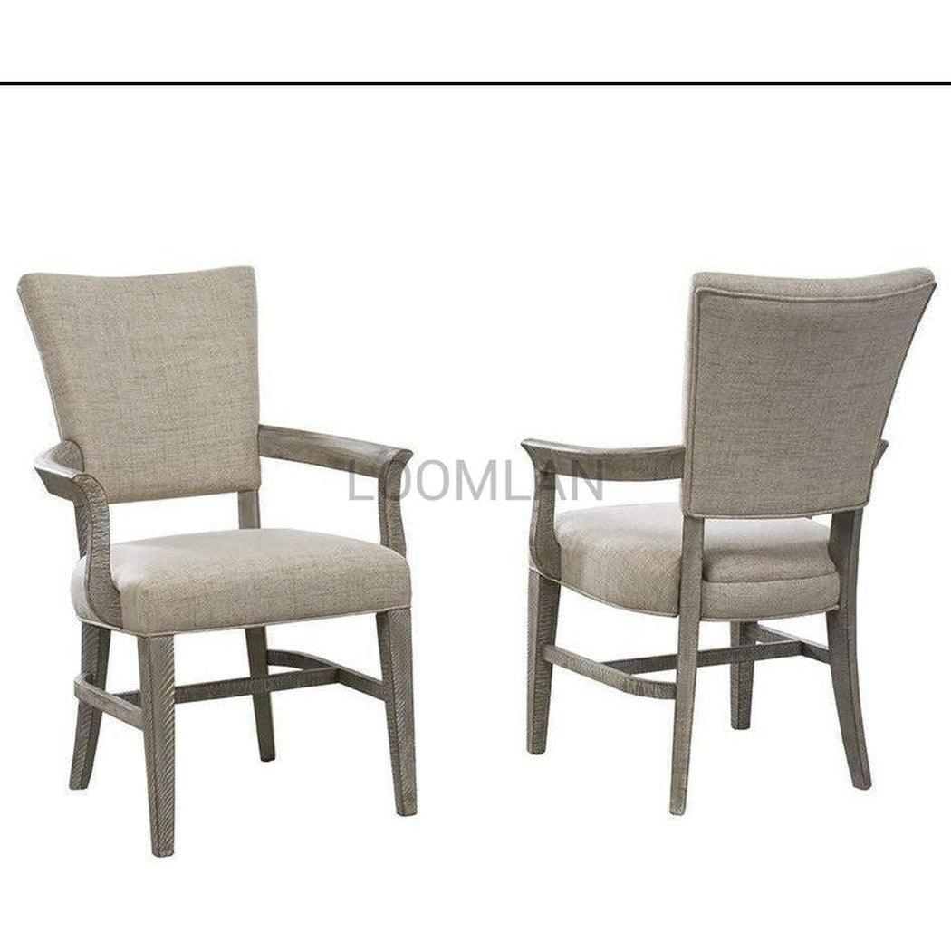 Reclaimed Pine Wood Serenity Upholstered Arm Chair (set of 2) - Sideboards and Things Accents_Natural, Back Type_With Back, Brand_LOOMLAN Home, Color_Gray, Features_Repurposed Materials, Finish_Distressed, Finish_Natural, Finish_Rustic, Legs Material_Wood, Materials_Reclaimed Wood, Materials_Wood, Number of Pieces_2PC Set, Product Type_Dining Height, Shape_With Arms, Upholstery Type_Fabric Blend, Wood Species_Pine