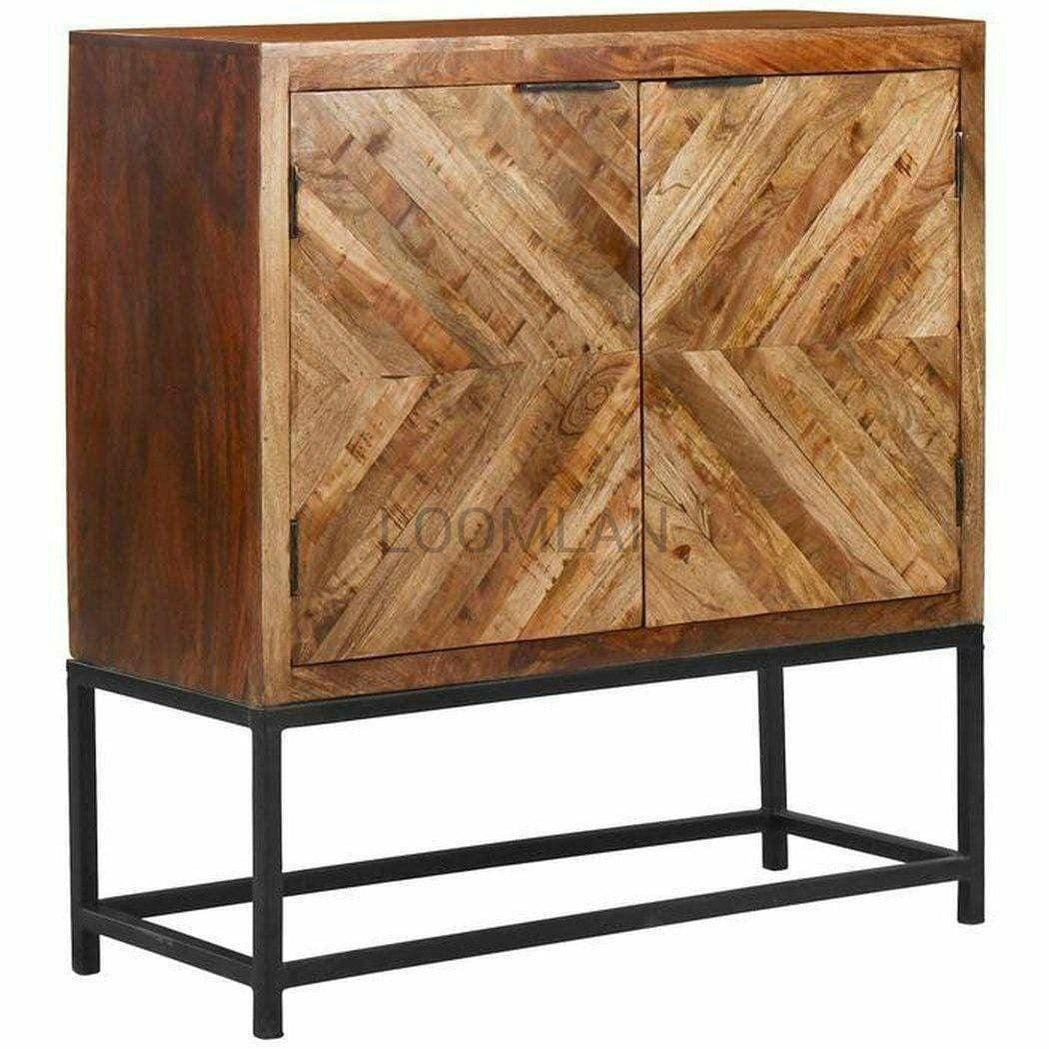 Reclaimed Solid Wood 2 Doors Accent Cabinet On Stand - Sideboards and Things Brand_LOOMLAN Home, Color_Natural, Features_Repurposed Materials, Finish_Natural, Finish_Rustic, Height_40-50, Legs Material_Metal, Materials_Metal, Materials_Reclaimed Wood, Materials_Wood, Metal Type_Iron, Width_40-50, Wood Species_Mango