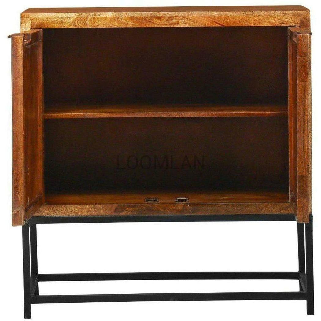 Reclaimed Solid Wood 2 Doors Accent Cabinet On Stand - Sideboards and Things Brand_LOOMLAN Home, Color_Natural, Features_Repurposed Materials, Finish_Natural, Finish_Rustic, Height_40-50, Legs Material_Metal, Materials_Metal, Materials_Reclaimed Wood, Materials_Wood, Metal Type_Iron, Width_40-50, Wood Species_Mango