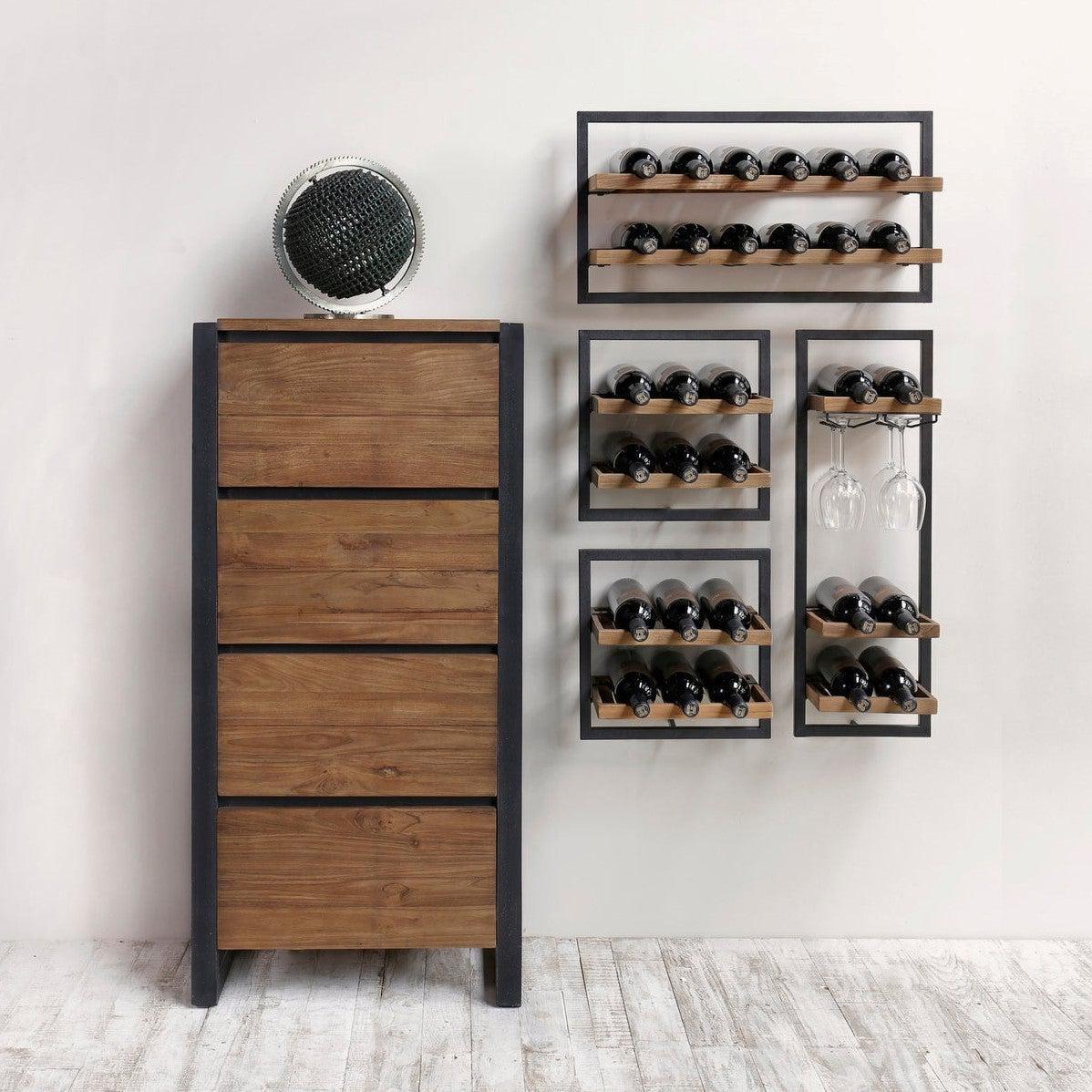 Reclaimed Wood 6 Bottles Wine Rack With Glass Holder Wall Shelf Mix and Match - Sideboards and Things Brand_LH Imports, Features_Repurposed Materials, Finish_Natural, Finish_Rustic, Game Room, Materials_Reclaimed Wood, Materials_Wood, Product Type_Bar Cart