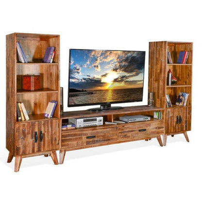 Reclaimed Wood Entertainment Wall Unit TV Stand With Bookcases - Sideboards and Things Brand_Sunny Designs, Color_Brown, Features_Repurposed Materials, Features_With Drawers, Features_With Open Shelves, Finish_Distressed, Finish_Natural, Finish_Rustic, Height_70-80, Legs Material_Wood, Materials_Reclaimed Wood, Materials_Wood, Product Type_Entertainment Centers, Product Type_TV Stand, Shelf Material_Wood, Width_120-130