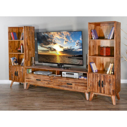 Reclaimed Wood Entertainment Wall Unit TV Stand With Bookcases - Sideboards and Things Brand_Sunny Designs, Color_Brown, Features_Repurposed Materials, Features_With Drawers, Features_With Open Shelves, Finish_Distressed, Finish_Natural, Finish_Rustic, Height_70-80, Legs Material_Wood, Materials_Reclaimed Wood, Materials_Wood, Product Type_Entertainment Centers, Product Type_TV Stand, Shelf Material_Wood, Width_120-130