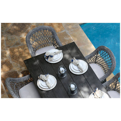 Rectangular 7PC Outdoor Dining Set Wicker Armchairs - Sideboards and Things Brand_America's Backyards, Color_Black, Features_Indoor/Outdoor Use, Metal Type_Aluminum, Number of Pieces_7PC Set, Product Type_Dining Height, Product Type_Outdoor Dining Set, Product Type_Table/Nook Set, Seating Capacity_6, Shape_Rectangular, Table Base_Metal, Table Top_Metal