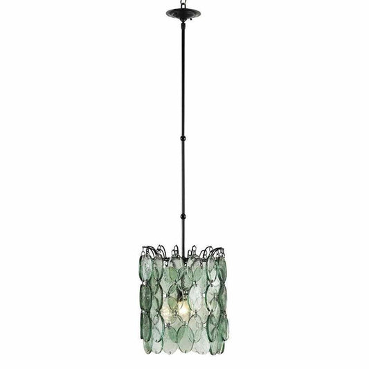 Recycled Glass Airlie Pendant - Sideboards and Things Brand_Currey & Co, Color_Black, Glass Type_Recycled Glass, Height_10-20, Materials_Metal, Metal Type_Iron, Product Type_Pendant, Shape_Round, Width_10-20