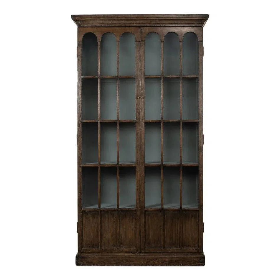 Refined Arches Tall Curio Bookcase Glass Doors - LOOMLAN - Sarreid - Bookcases