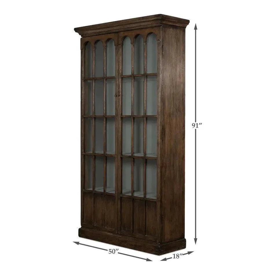 Refined Arches Tall Curio Bookcase Glass Doors - LOOMLAN - Sarreid - Bookcases