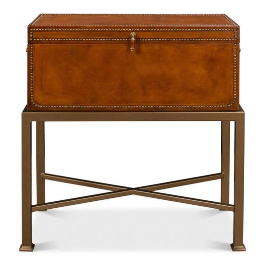 Sarreid Remington Leather Box On Stand