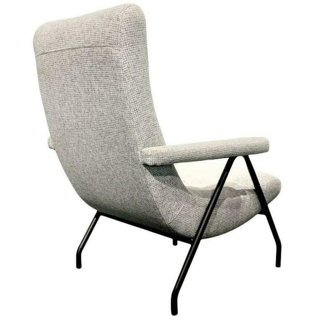 Retro Lounge Chair Light Grey Tweed Upholstered Seat Scooped Seat - Sideboards and Things Accents_Black, Accents_Tufted, Brand_LH Imports, Color_Gray, Features_Removable Cushions, Features_Reversible Cushions, Game Room, Legs Material_Metal, Legs Material_Upholstery, Materials_Metal, Metal Type_Iron, Metal Type_Steel, Product Type_Lounge Chair, Product Type_Occasional Chair, Product Type_Slipper Chair, Upholstery Type_Fabric Blend, Upholstery Type_Tweed, Upholstery Type_Velvet