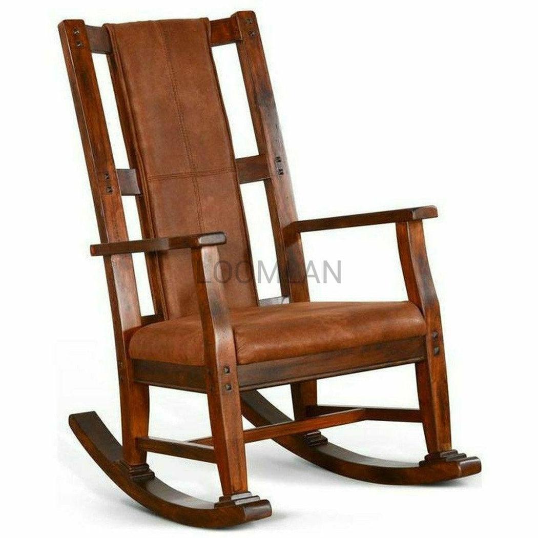 Rich Brown Vegan Leather Upholstered Solid Wood Rocker Chair - Sideboards and Things Accents_Natural, Brand_Sunny Designs, Color_Brown, Features_Exposed Wood, Legs Material_Wood, Product Type_Rocker Chair, Upholstery Type_Vegan Leather, Wood Species_Mahogany