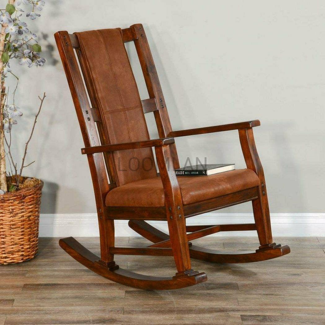 Rich Brown Vegan Leather Upholstered Solid Wood Rocker Chair - Sideboards and Things Accents_Natural, Brand_Sunny Designs, Color_Brown, Features_Exposed Wood, Legs Material_Wood, Product Type_Rocker Chair, Upholstery Type_Vegan Leather, Wood Species_Mahogany