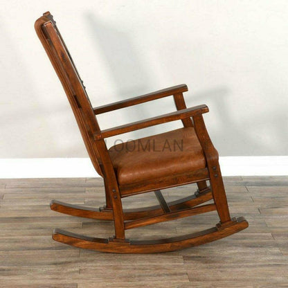 Rich Brown Vegan Leather Upholstered Solid Wood Rocker Chair - Sideboards and Things Accents_Natural, Brand_Sunny Designs, Color_Brown, Features_Exposed Wood, Legs Material_Wood, Product Type_Rocker Chair, Upholstery Type_Vegan Leather, Wood Species_Mahogany