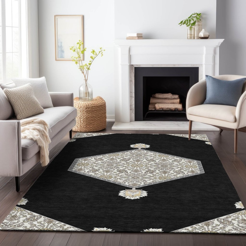 LOOMLAN Rugs Riven Black Washable Indoor-Outdoor Rug