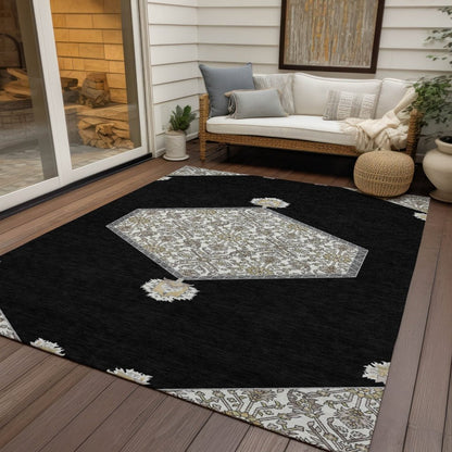LOOMLAN Rugs Riven Black Washable Indoor-Outdoor Rug