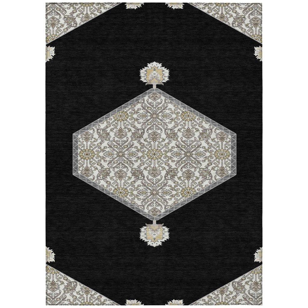 LOOMLAN Rugs Riven Black Washable Indoor-Outdoor Rug