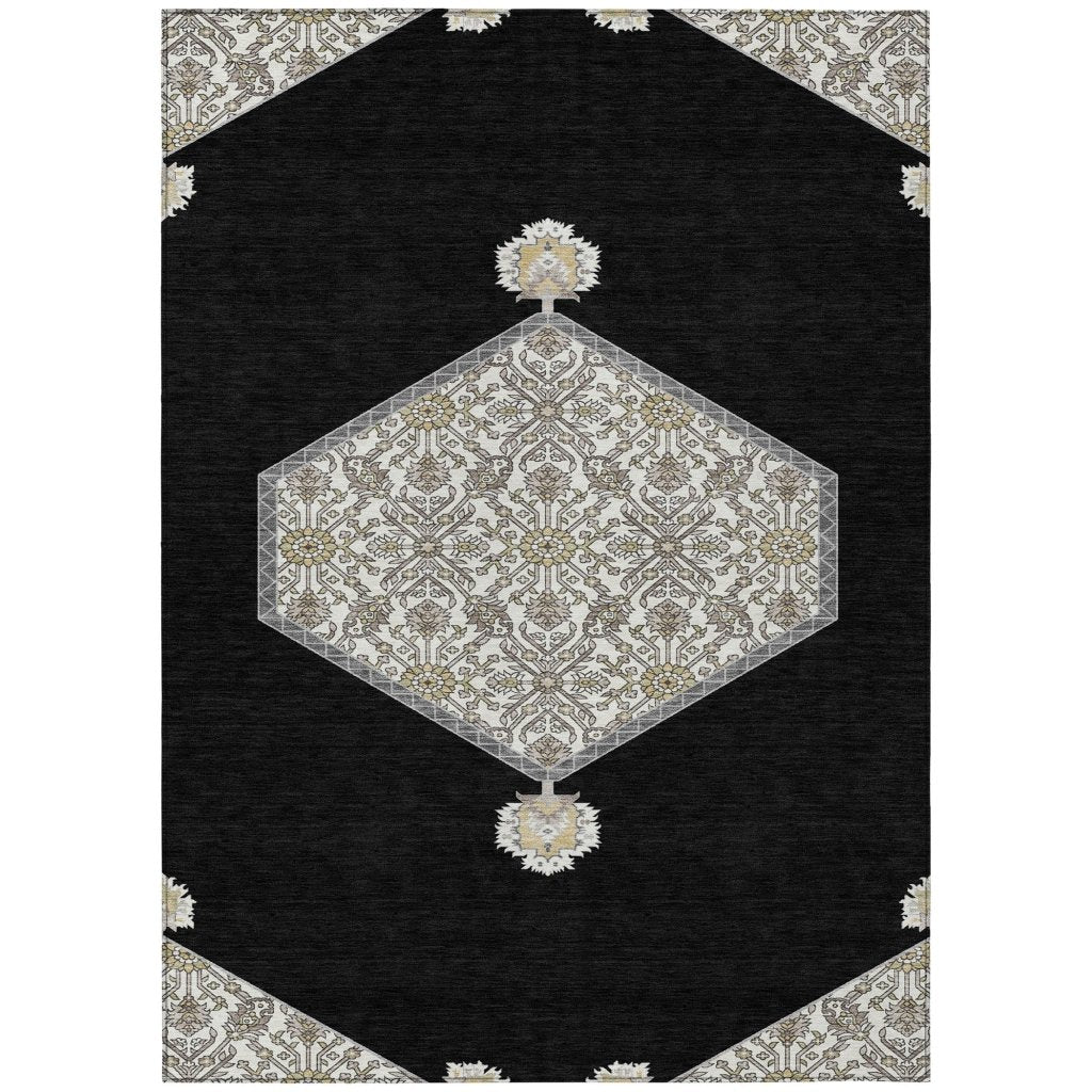 LOOMLAN Rugs Riven Black Washable Indoor-Outdoor Rug