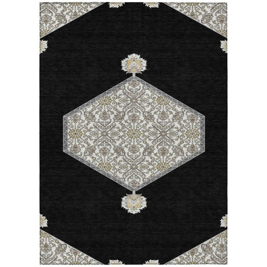 LOOMLAN Rugs Riven Black Washable Indoor-Outdoor Rug