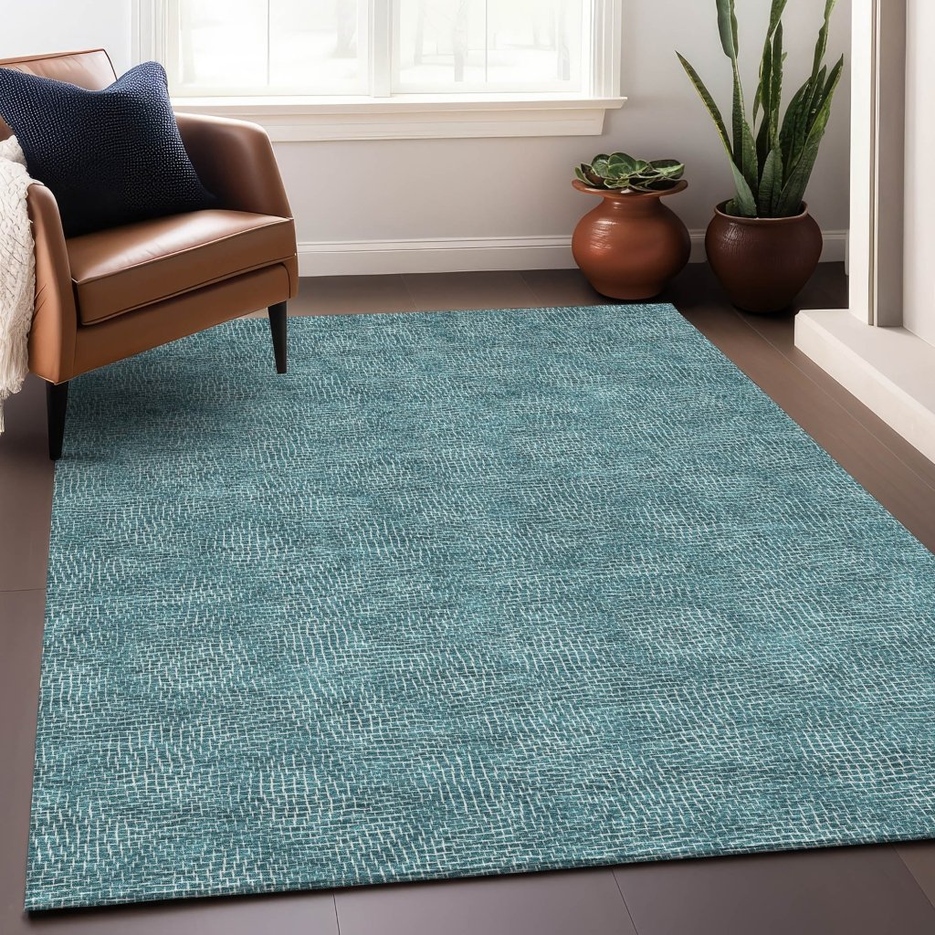LOOMLAN Rugs Riyala Teal Washable Indoor-Outdoor Rug