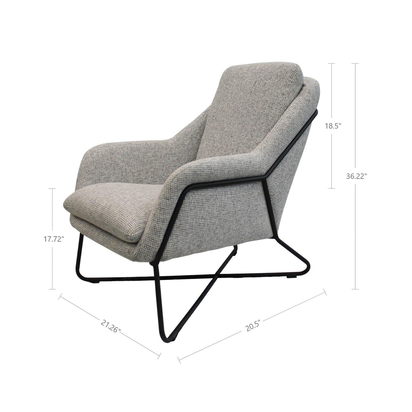 Romeo Lounge chair Light Grey Tweed Upholstered Seat - Sideboards and Things Accents_Black, Brand_LH Imports, Color_Gray, Features_Removable Cushions, Legs Material_Metal, Legs Material_Upholstery, Materials_Metal, Metal Type_Iron, Product Type_Lounge Chair, Upholstery Type_Fabric Blend, Upholstery Type_Tweed, Upholstery Type_Velvet