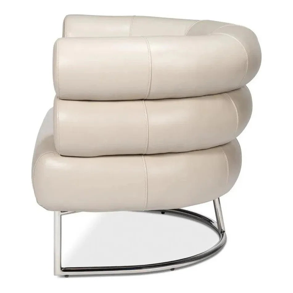 Sarreid Rondo Steel & Leather White Armless Chair