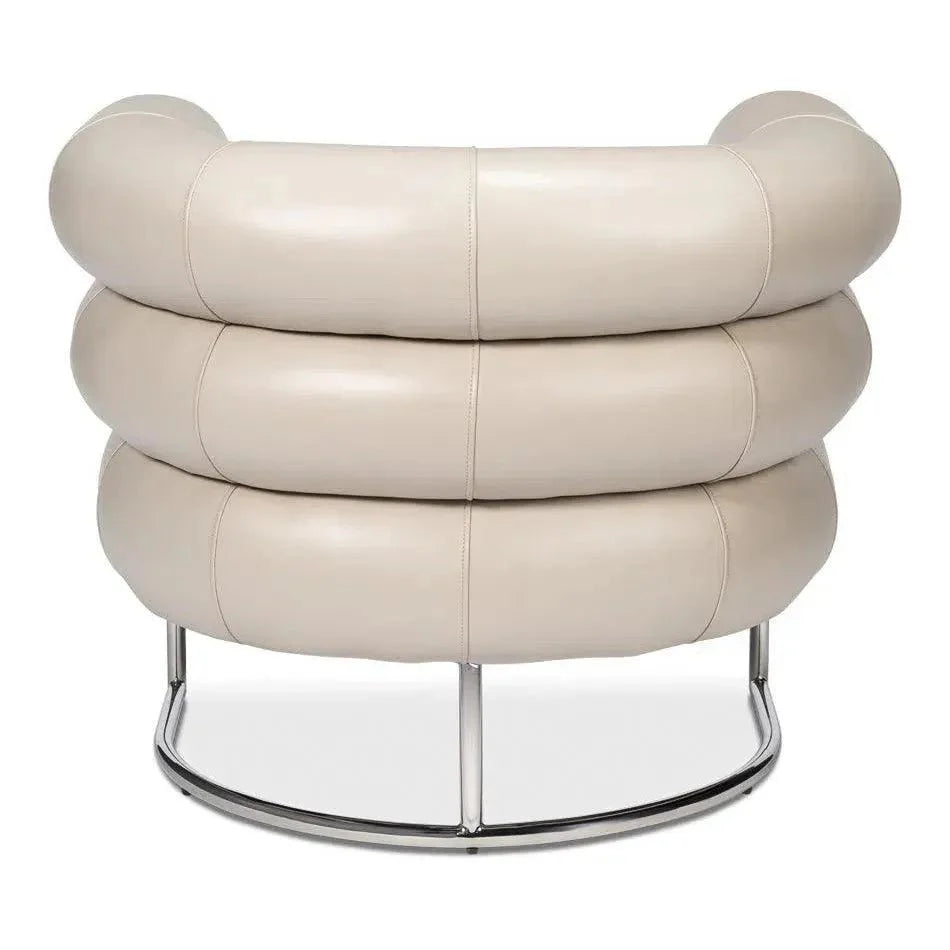 Sarreid Rondo Steel & Leather White Armless Chair
