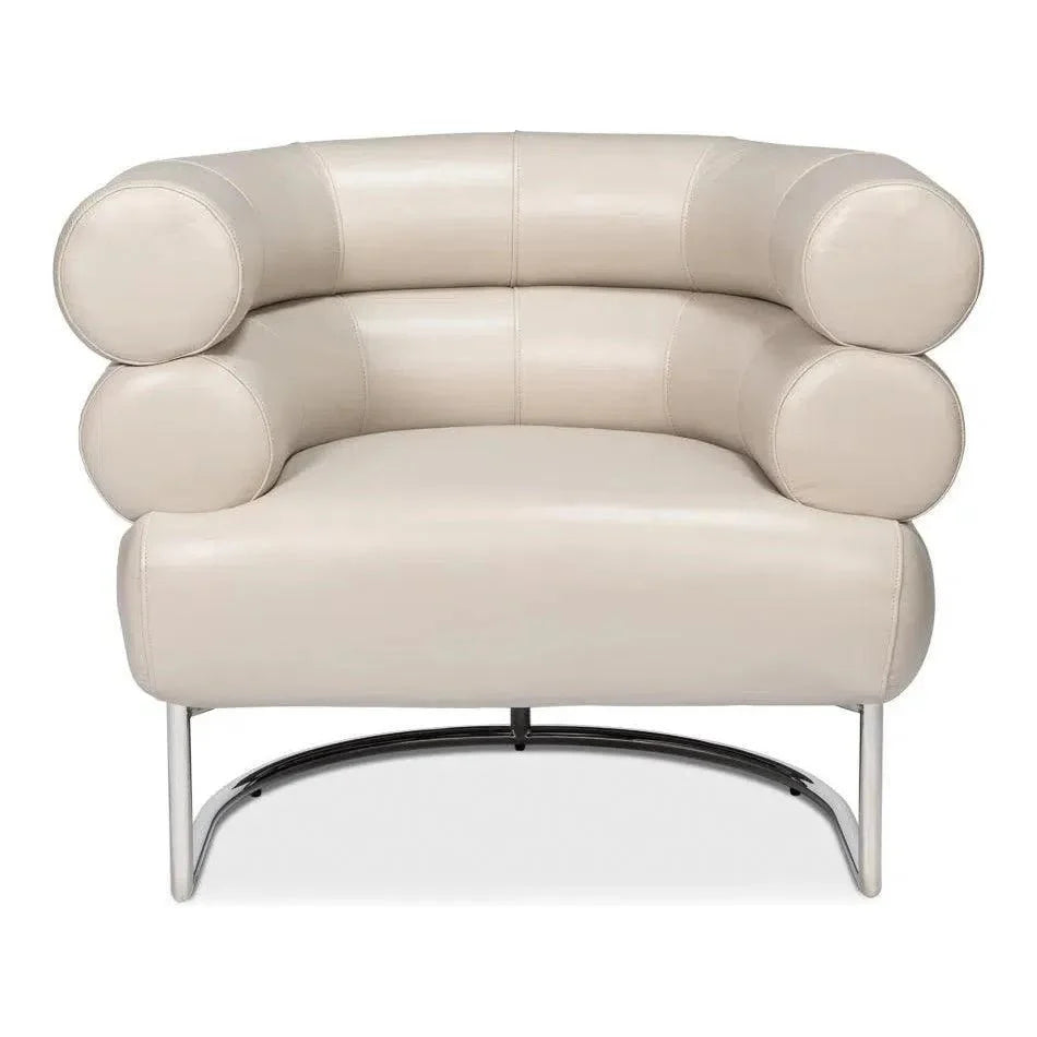 Sarreid Rondo Steel & Leather White Armless Chair