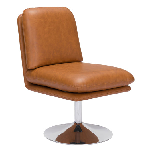 Rory Accent Chair Brown - Sideboards and Things Brand_Zuo Modern, Color_Brown, Color_Silver, Features_Swivel, Finish_Chrome, Materials_Metal, Materials_Upholstery, Metal Type_Steel, Product Type_Occasional Chair, Upholstery Type_Leather, Upholstery Type_Vegan Leather