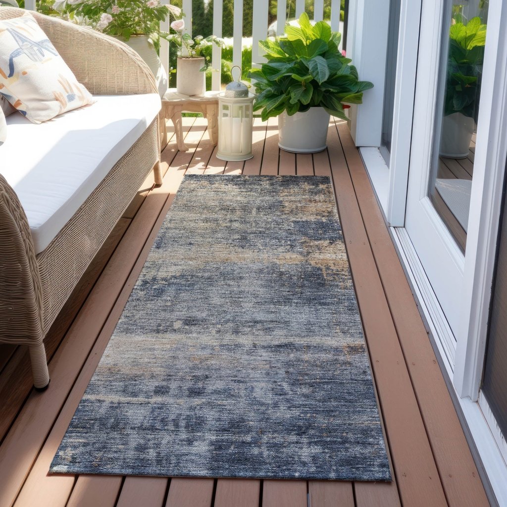 LOOMLAN Rugs Roumiya Blue Washable Indoor-Outdoor Rug