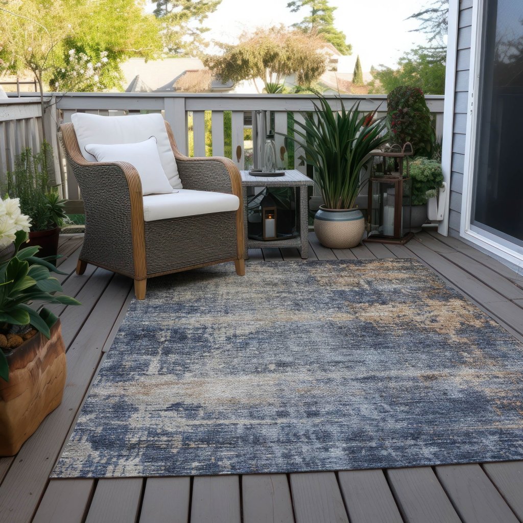 LOOMLAN Rugs Roumiya Blue Washable Indoor-Outdoor Rug