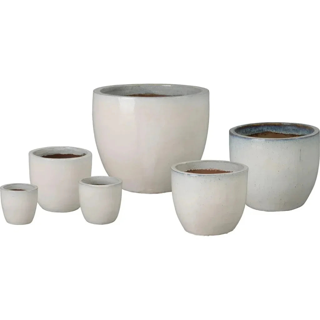 Round Distressed White Ceramic Planter