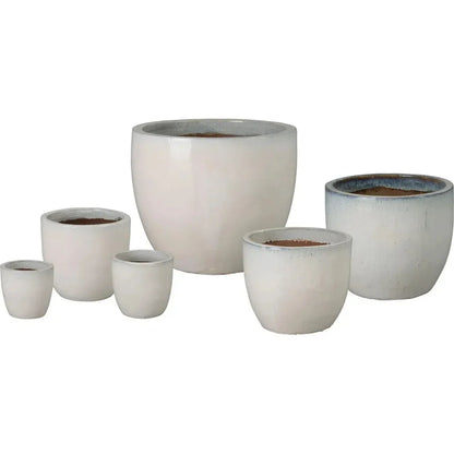 Round Distressed White Ceramic Planter
