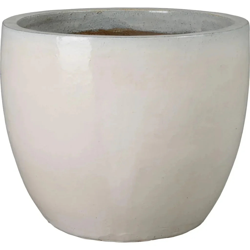 Round Distressed White Ceramic Planter