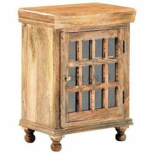 Rustic End Side Cabinet with Glass Doors or Night stand - Sideboards and Things Brand_LOOMLAN Home, Color_Brown, Features_Glass Doors, Features_Handmade, Features_Handmade/Handcarved, Features_Repurposed Materials, Finish_Natural, Finish_Rustic, Materials_Reclaimed Wood, Materials_Wood, Nightstands