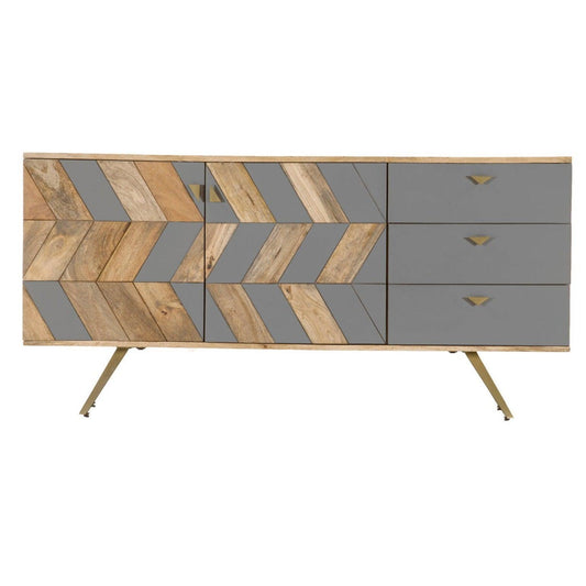 Rustic Natural Brown Solid Mango Wood Sideboard With Drawers - Sideboards and Things Brand_LH Imports, Color_Gray, Features_Indoor/Outdoor Use, Features_With Drawers, Finish_Rustic, Height_30-40, Legs Material_Metal, Materials_Metal, Materials_Stone, Metal Type_Steel, Stone Type_Concrete, Width_60-70, Wood Species_Mango