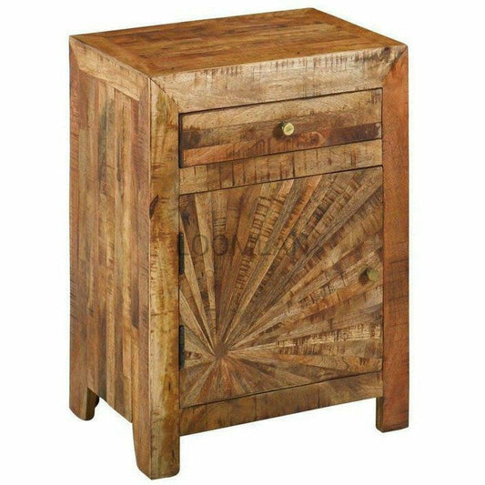 Rustic Sunburst Pattern Small Accent Cabinet 1 Drawer Rustic Sun - Sideboards and Things Brand_LOOMLAN Home, Features_Metal Inlay, Features_Repurposed Materials, Features_With Drawers, Finish_Distressed, Finish_Natural, Finish_Rustic, Height_40-50, Legs Material_Wood, Materials_Reclaimed Wood, Materials_Wood, Shelf Material_Wood, Width_80-90, Wood Species_Mango