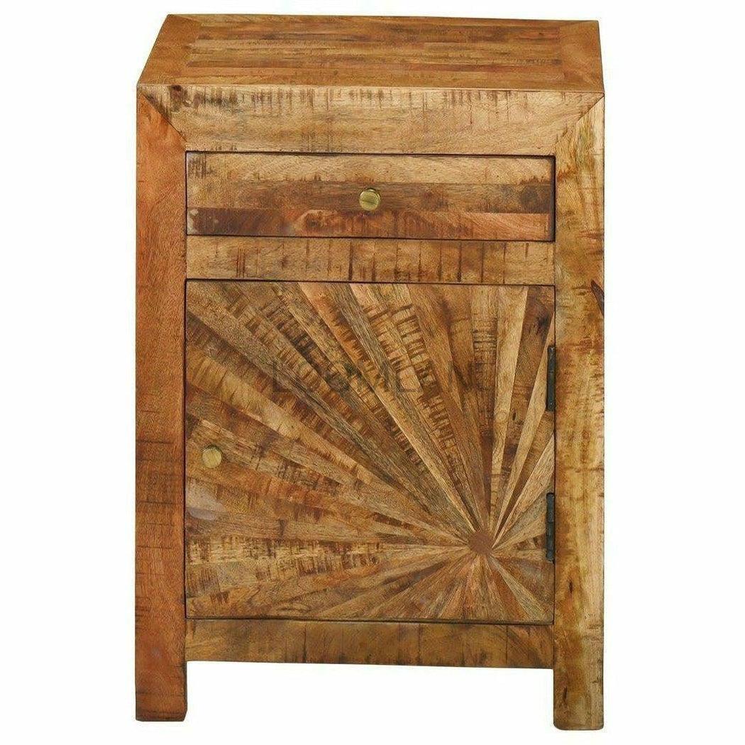 Rustic Sunburst Pattern Small Accent Cabinet 1 Drawer Rustic Sun - Sideboards and Things Brand_LOOMLAN Home, Features_Metal Inlay, Features_Repurposed Materials, Features_With Drawers, Finish_Distressed, Finish_Natural, Finish_Rustic, Height_40-50, Legs Material_Wood, Materials_Reclaimed Wood, Materials_Wood, Shelf Material_Wood, Width_80-90, Wood Species_Mango