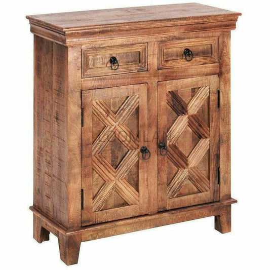 Rustic Wood 2 Drawer 2 Door Accent Cabinet Rustic X Collection - Sideboards and Things Brand_LOOMLAN Home, Color_Natural, Features_Handmade, Features_Handmade/Handcarved, Features_Repurposed Materials, Features_With Drawers, Finish_Distressed, Finish_Rustic, Height_40-50, Legs Material_Wood, Materials_Wood, Shelf Material_Wood, Width_30-40, Wood Species_Mango