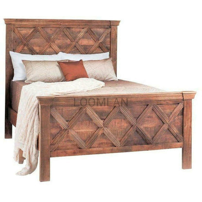 Rustic Wood Queen Panel Bed Frame "Rustic X" Collection - Sideboards and Things Brand_LOOMLAN Home, Color_Brown, Color_White, Features_Handmade, Features_Handmade/Handcarved, Features_Repurposed Materials, Finish_Distressed, Materials_Wood, Product Type_Panel Bed, Size_Queen, Wood Species_Mango